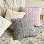 Pillow Cover High-Pile Plush Geometric Tufting Hidden Zipper