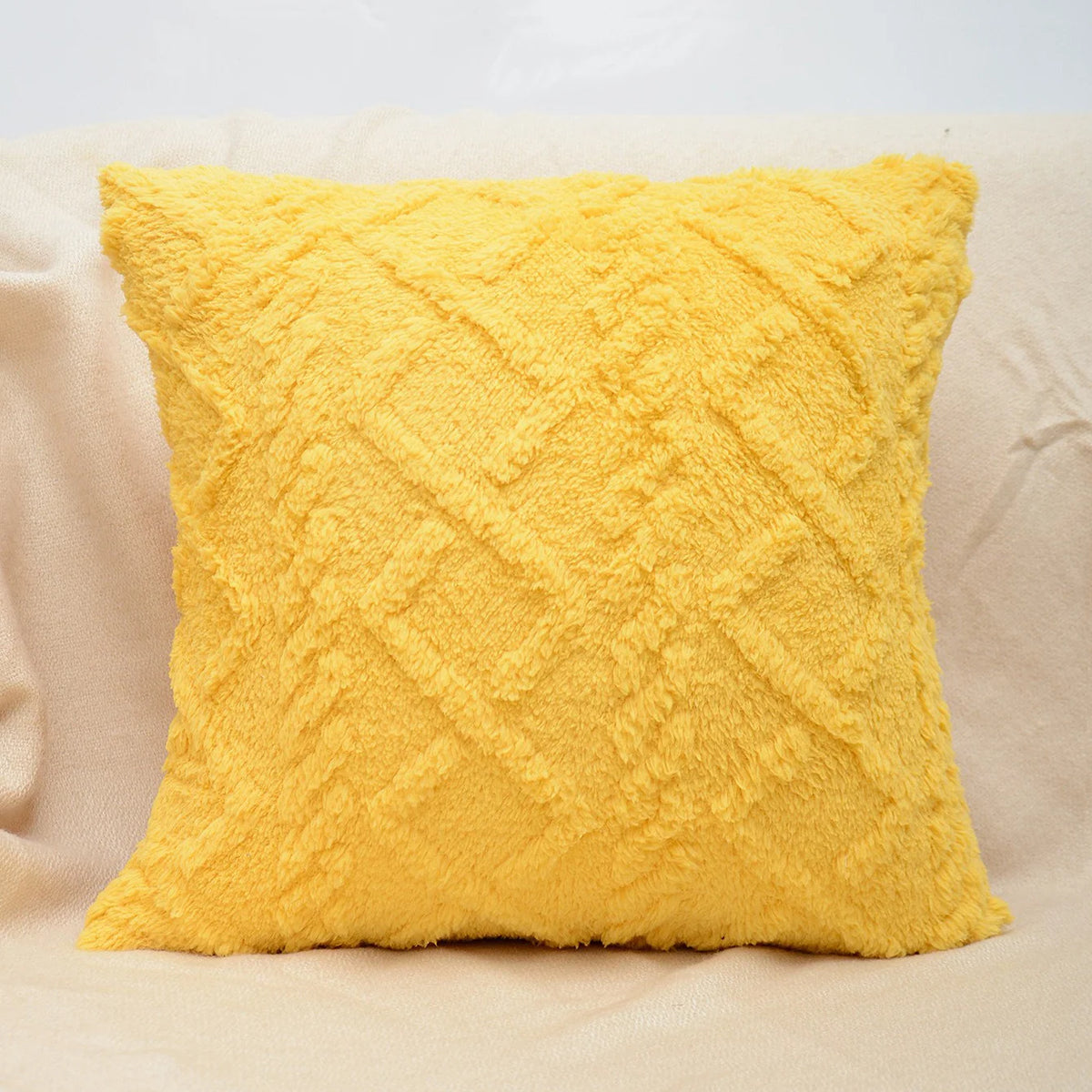 Pillow Cover High-Pile Plush Geometric Tufting Hidden Zipper