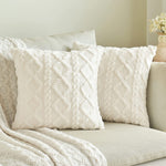 Pillow Cover High-Pile Plush Geometric Tufting Hidden Zipper