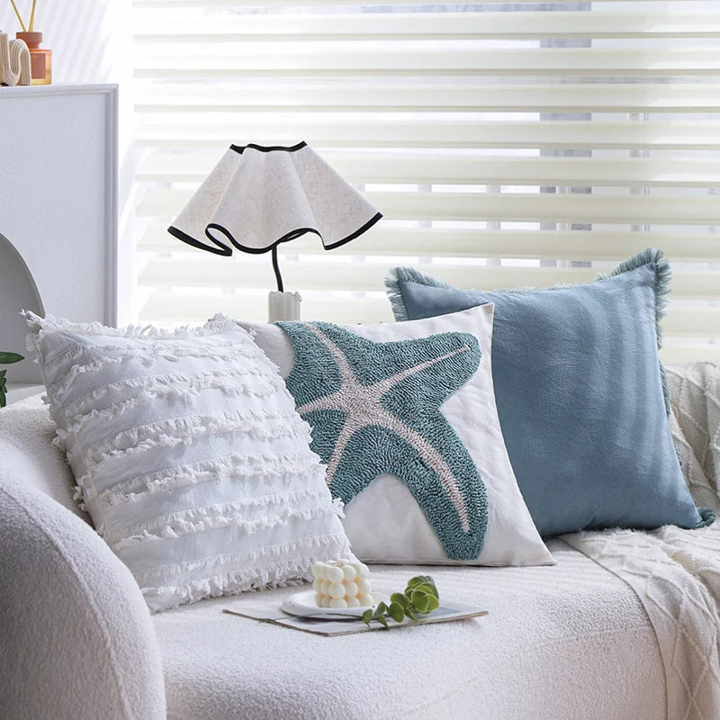 Pillow Cover High-Pile Starfish Relief Cotton-Linen Concealed Zipper