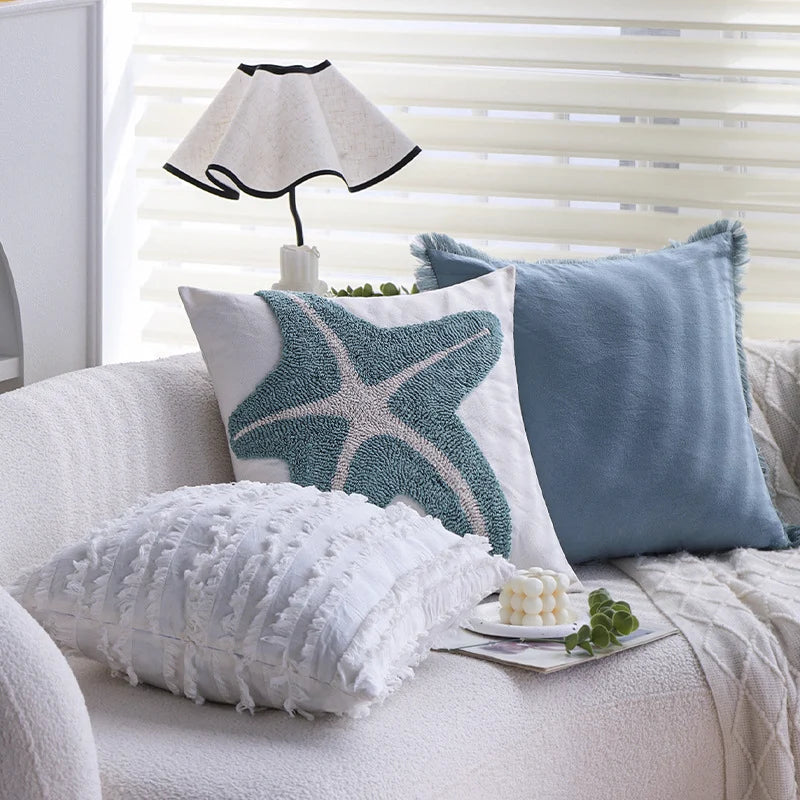 Pillow Cover High-Pile Starfish Relief Cotton-Linen Concealed Zipper