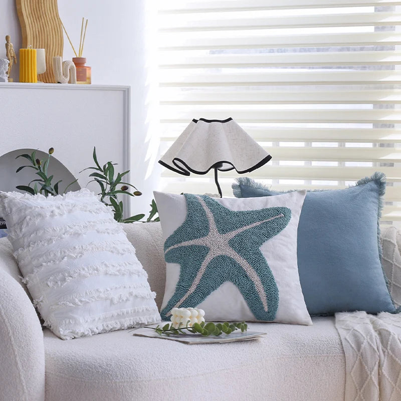Pillow Cover High-Pile Starfish Relief Cotton-Linen Concealed Zipper