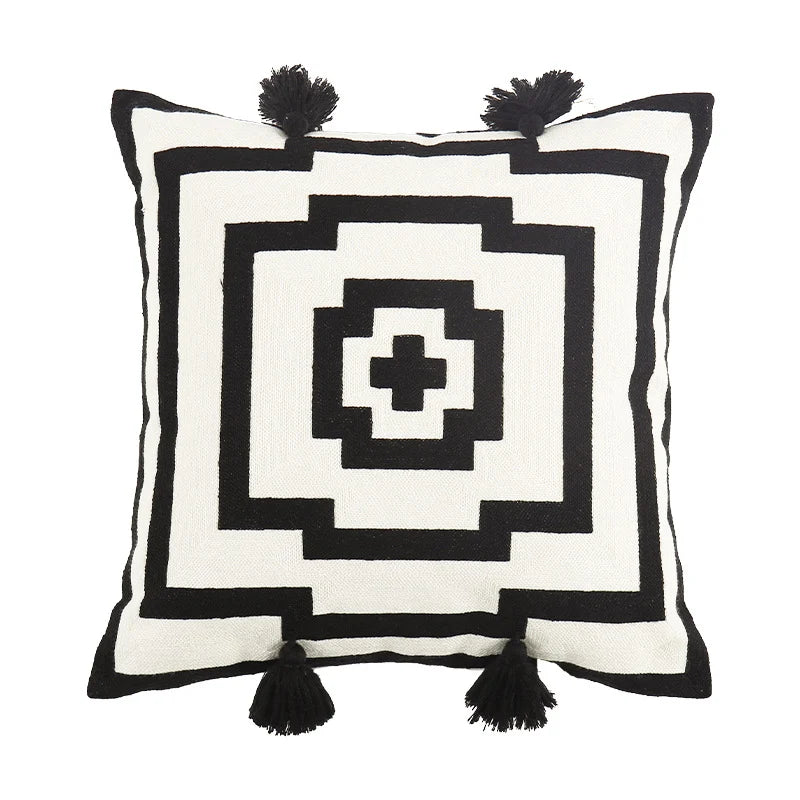 Pillow Cover Jacquard Cotton Blend Tassels Hidden Zipper
