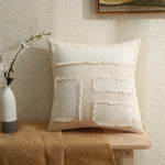 Pillow Cover Linen-Blend Fringed Patchwork Concealed Zipper