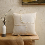 Pillow Cover Linen-Blend Fringed Patchwork Concealed Zipper