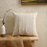 Pillow Cover Linen-Blend Fringed Patchwork Concealed Zipper