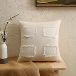 Pillow Cover Linen-Blend Fringed Patchwork Concealed Zipper