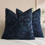 Pillow Cover Linen-Blend Raised Chenille Applique Hidden Zipper