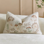 Pillow Cover Linen-Blend Raised Floral Embroidery Piped Edge
