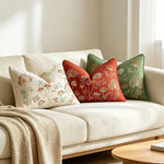 Pillow Cover Linen-Blend Raised Floral Embroidery Piped Edge