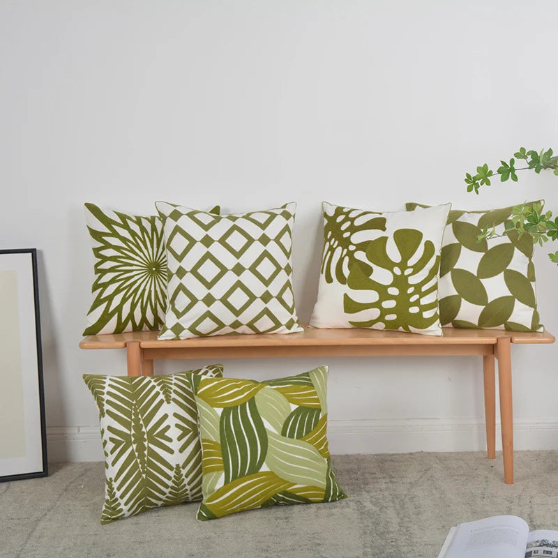 Pillow Cover Monstera Leaf Applique Hand-Finished Hidden Zipper