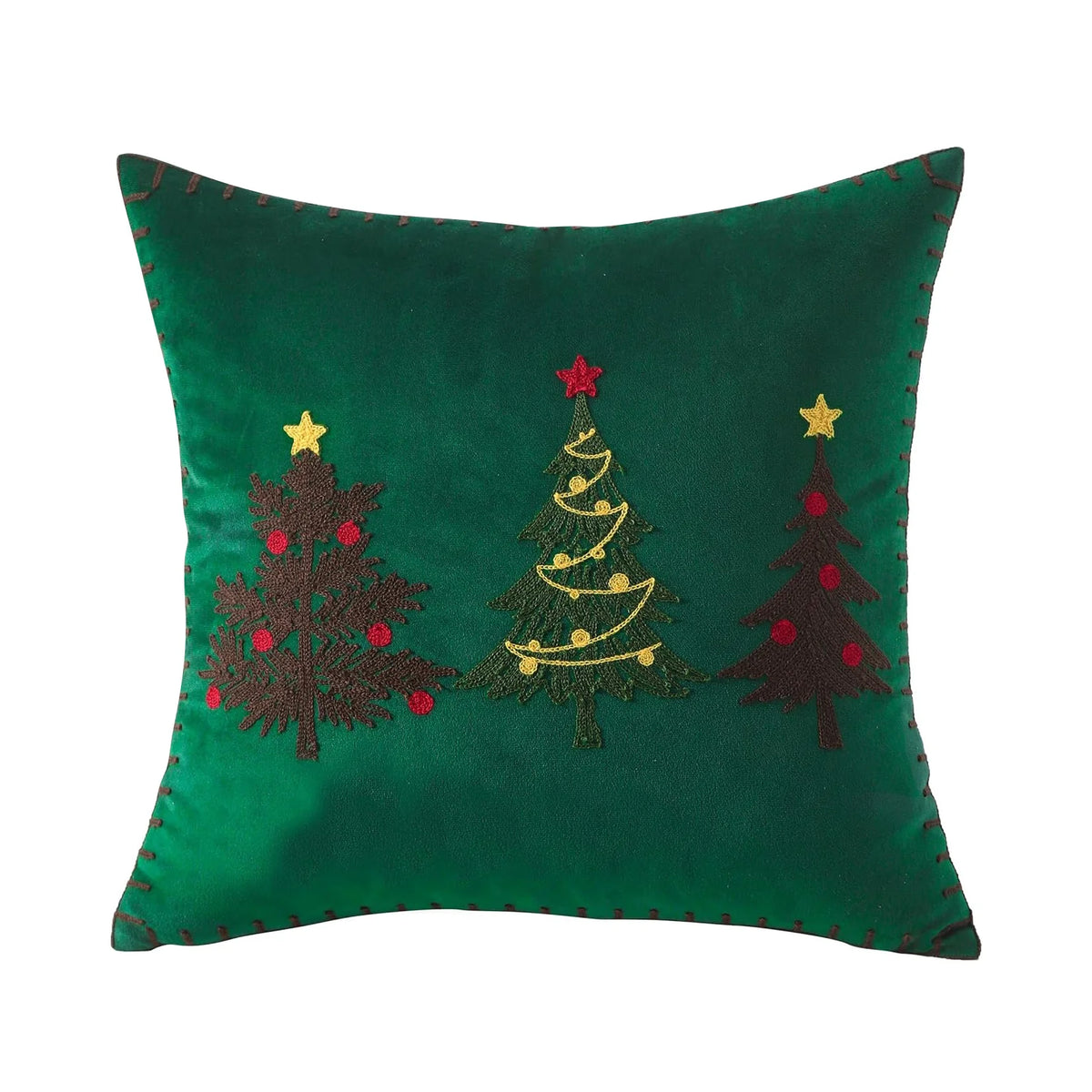 Pillow Cover Plush Velvet & Hand-Stitched Trees Hidden Zipper