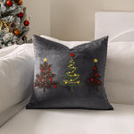 Pillow Cover Plush Velvet & Hand-Stitched Trees Hidden Zipper