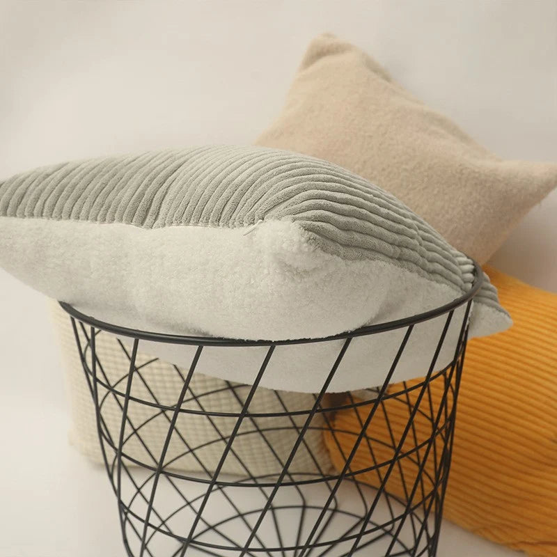 Pillow Cover Reversible Ribbed Microvelvet & Sherpa Hidden Zipper