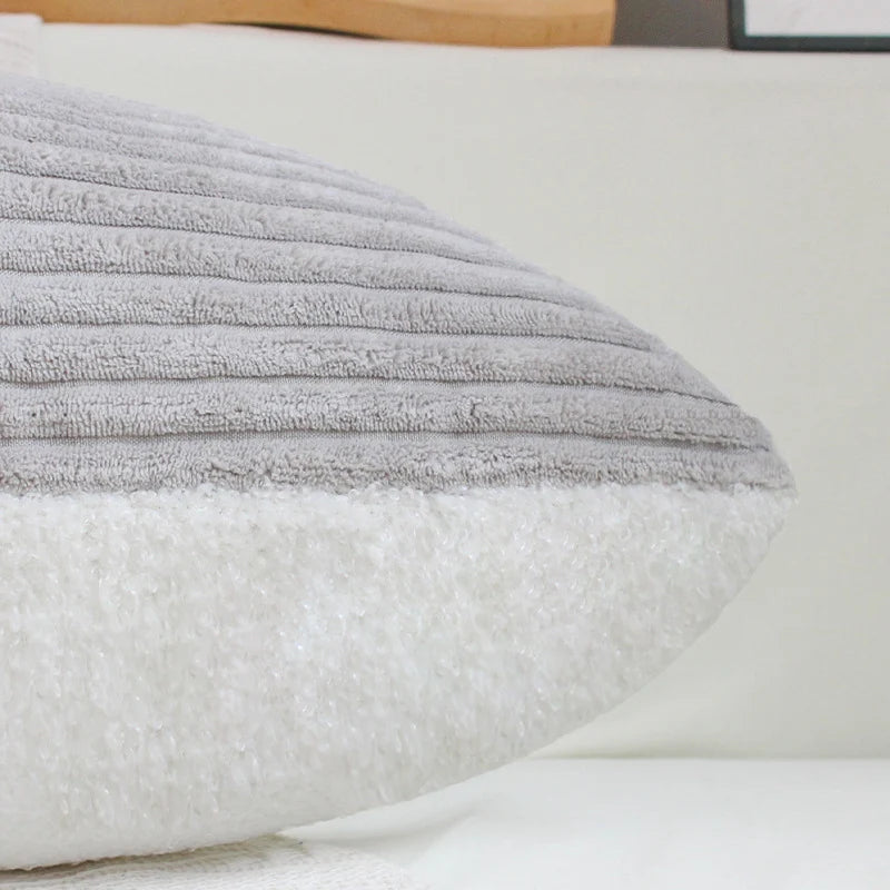 Pillow Cover Reversible Ribbed Microvelvet & Sherpa Hidden Zipper