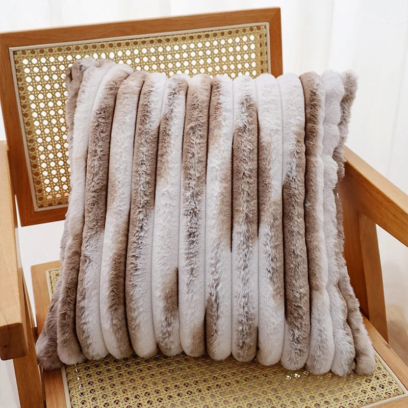 Pillow Cover Ribbed Faux Fur Machine Washable Concealed Zipper