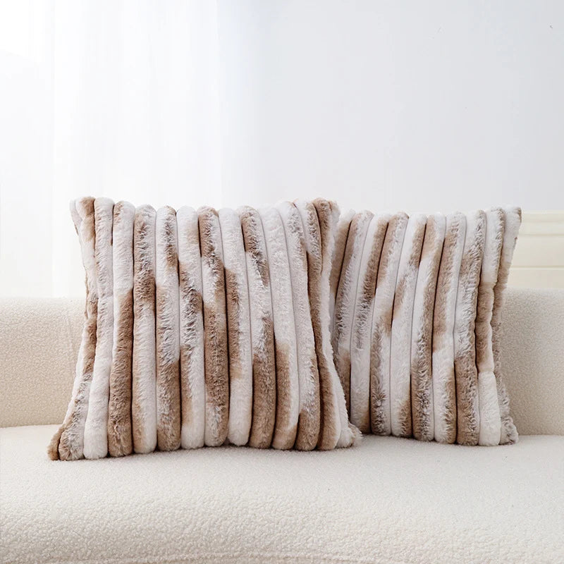 Pillow Cover Ribbed Faux Fur Machine Washable Concealed Zipper