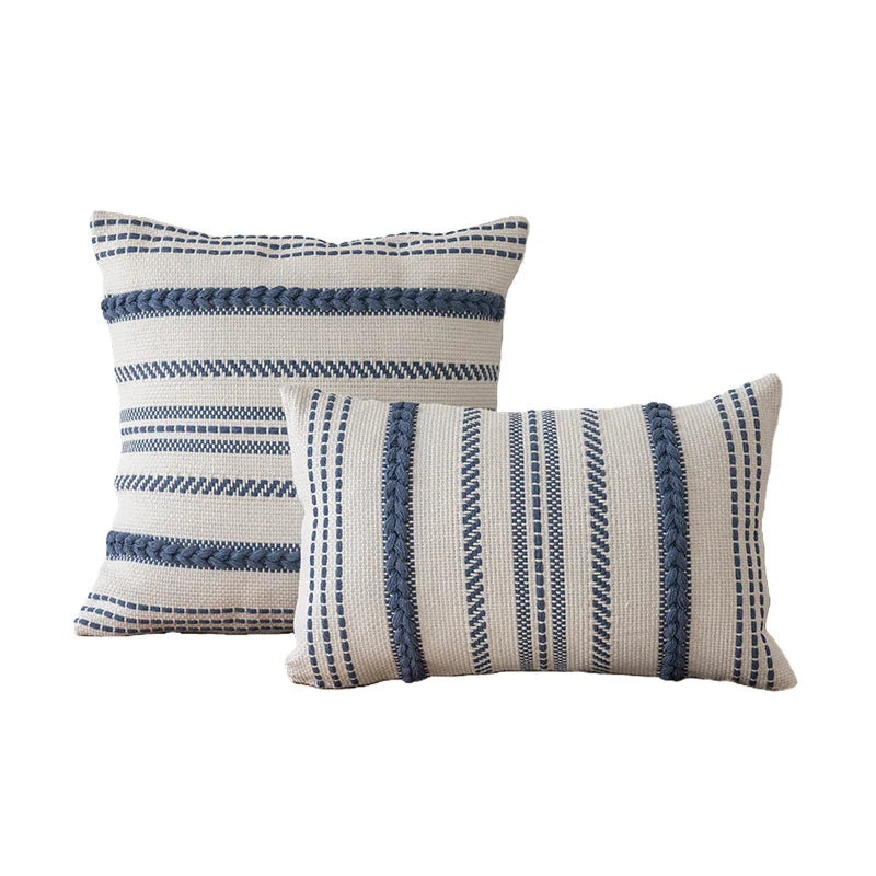Pillow Cover Set Handwoven Cotton Braided Trim Concealed Zipper