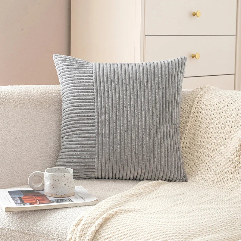 Pillow Cover Soft Corduroy Mixed-Rib Panels Concealed Zipper