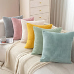 Pillow Cover Soft Corduroy Mixed-Rib Panels Concealed Zipper