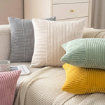 Pillow Cover Soft Corduroy Mixed-Rib Panels Concealed Zipper