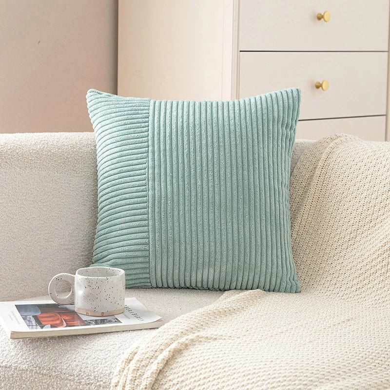 Pillow Cover Soft Corduroy Mixed-Rib Panels Concealed Zipper