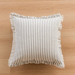 Pillow Cover Striped Cotton Fringed Edge Concealed Zipper