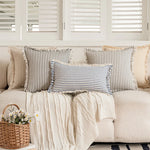 Pillow Cover Striped Cotton Fringed Edge Concealed Zipper