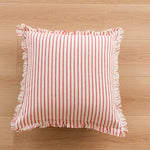 Pillow Cover Striped Cotton Fringed Edge Concealed Zipper