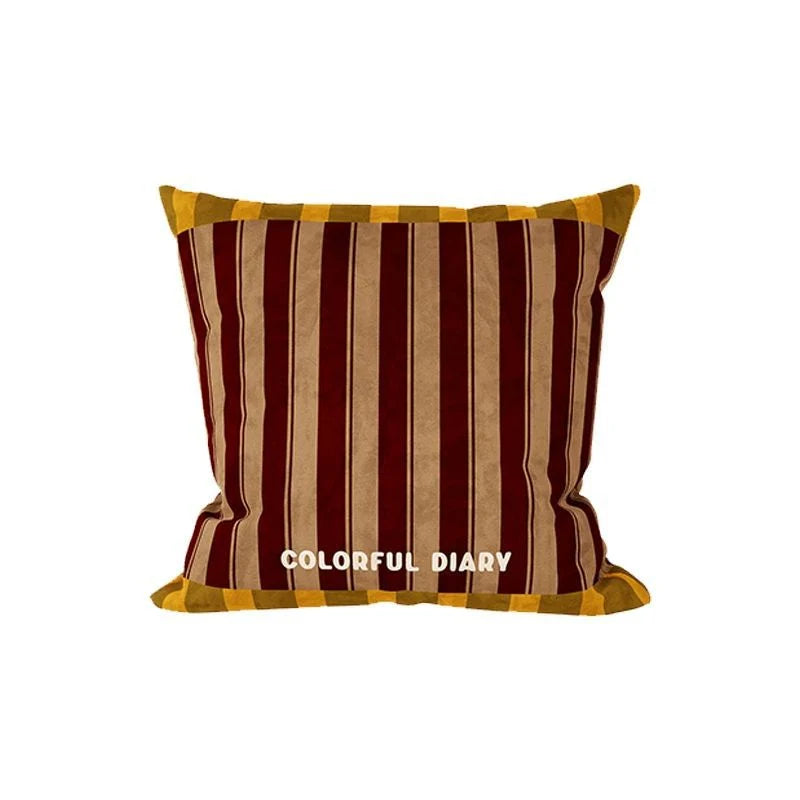 Pillow Cover Striped Velvet Piped Border Hidden Zipper