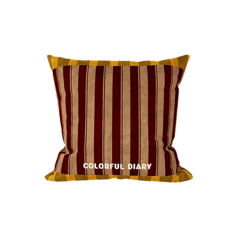 Pillow Cover Striped Velvet Piped Border Hidden Zipper