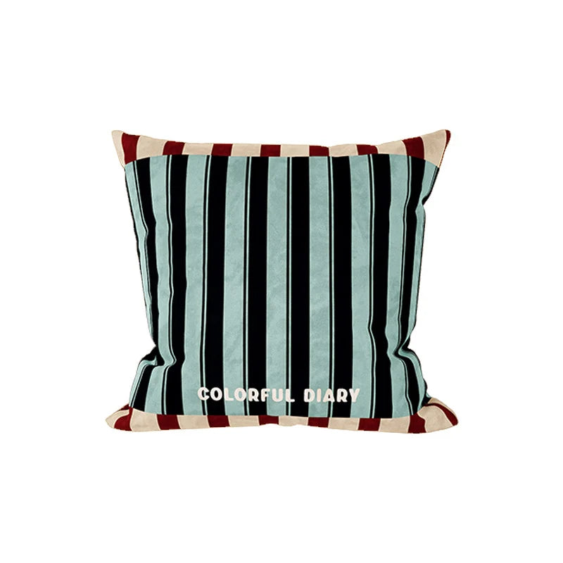Pillow Cover Striped Velvet Piped Border Hidden Zipper