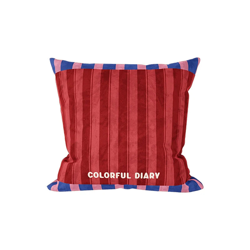 Pillow Cover Striped Velvet Piped Border Hidden Zipper