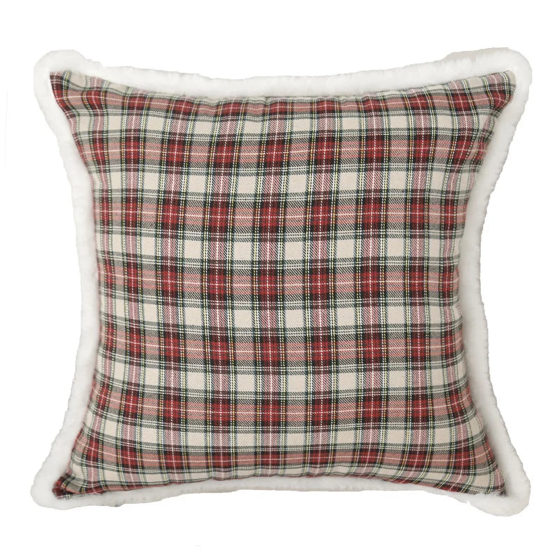 Pillow Cover Tartan Plaid & Embroidered Snowflake Hidden Zipper