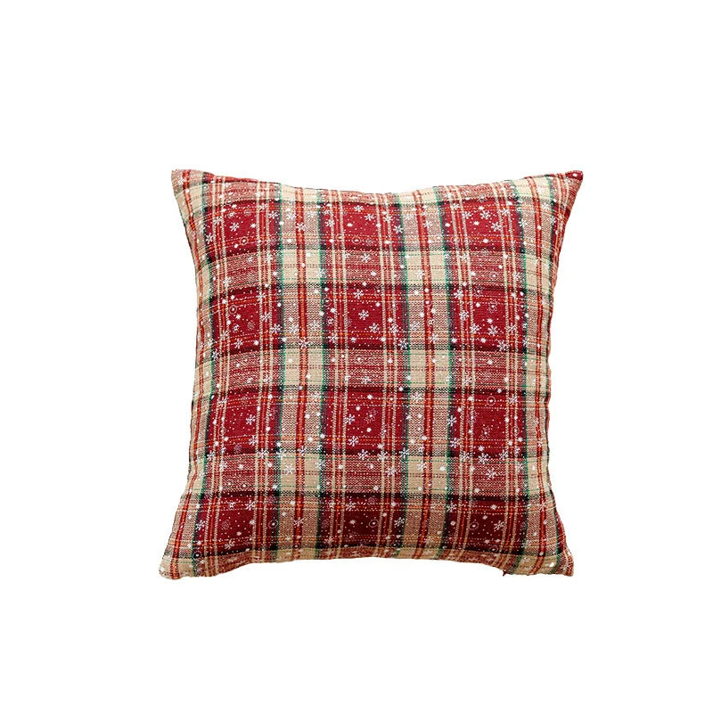 Pillow Cover Tartan Plaid & Embroidered Snowflake Hidden Zipper