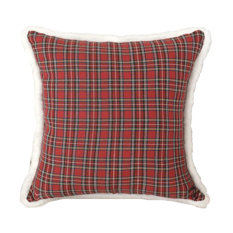 Pillow Cover Tartan Plaid & Embroidered Snowflake Hidden Zipper
