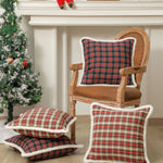 Pillow Cover Tartan Plaid & Embroidered Snowflake Hidden Zipper