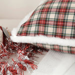 Pillow Cover Tartan Plaid & Embroidered Snowflake Hidden Zipper