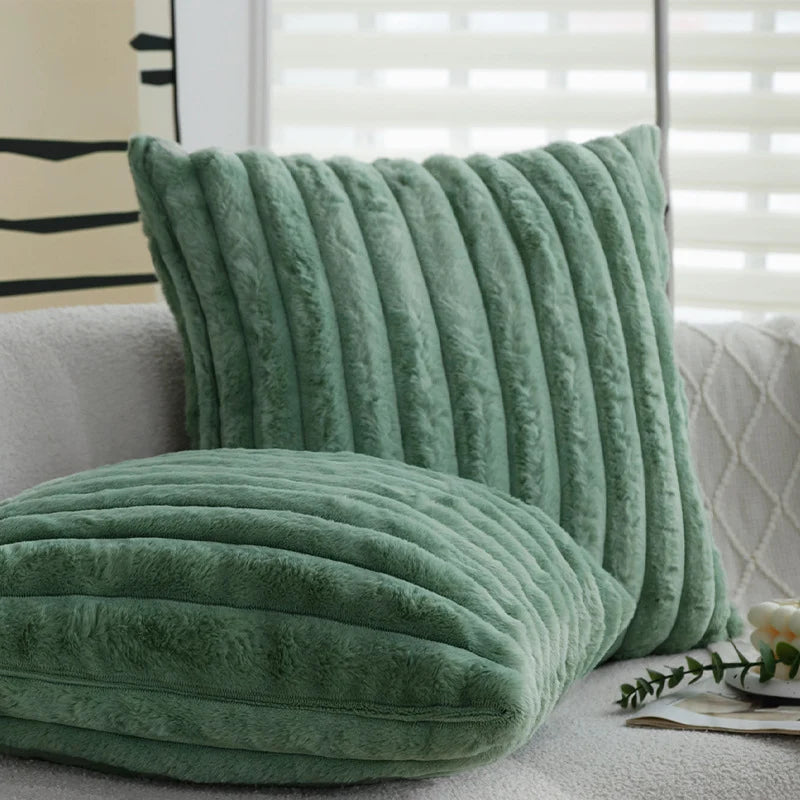 Pillow Cover Teddy Plush Layered Ribbed Concealed Zipper