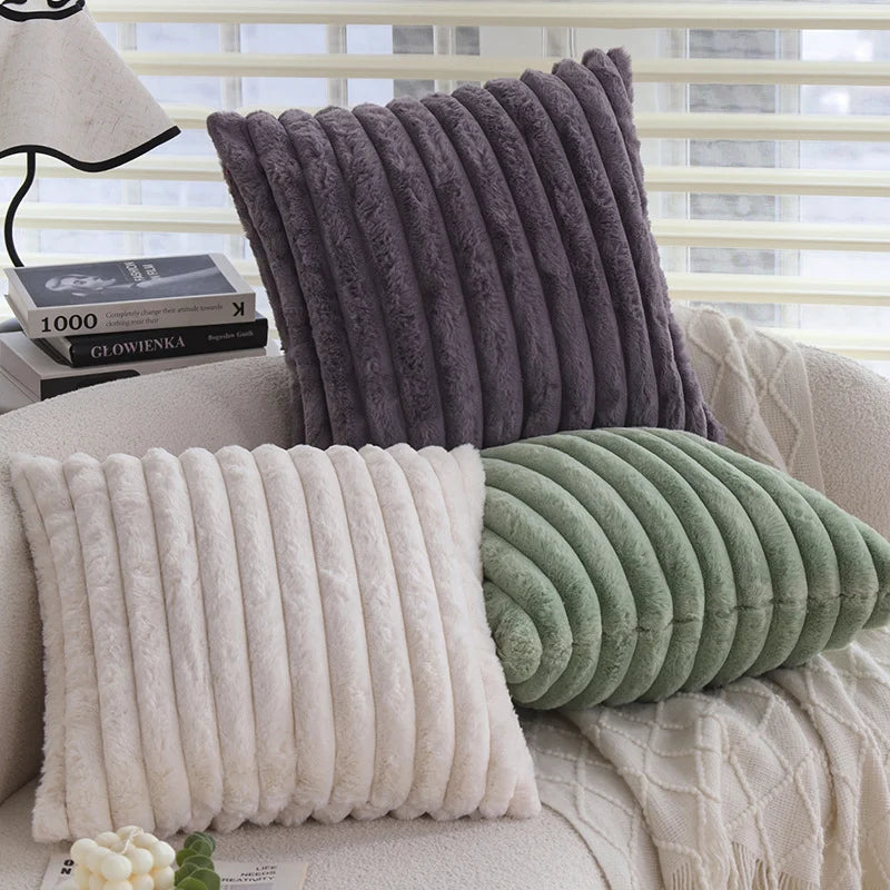 Pillow Cover Teddy Plush Layered Ribbed Concealed Zipper