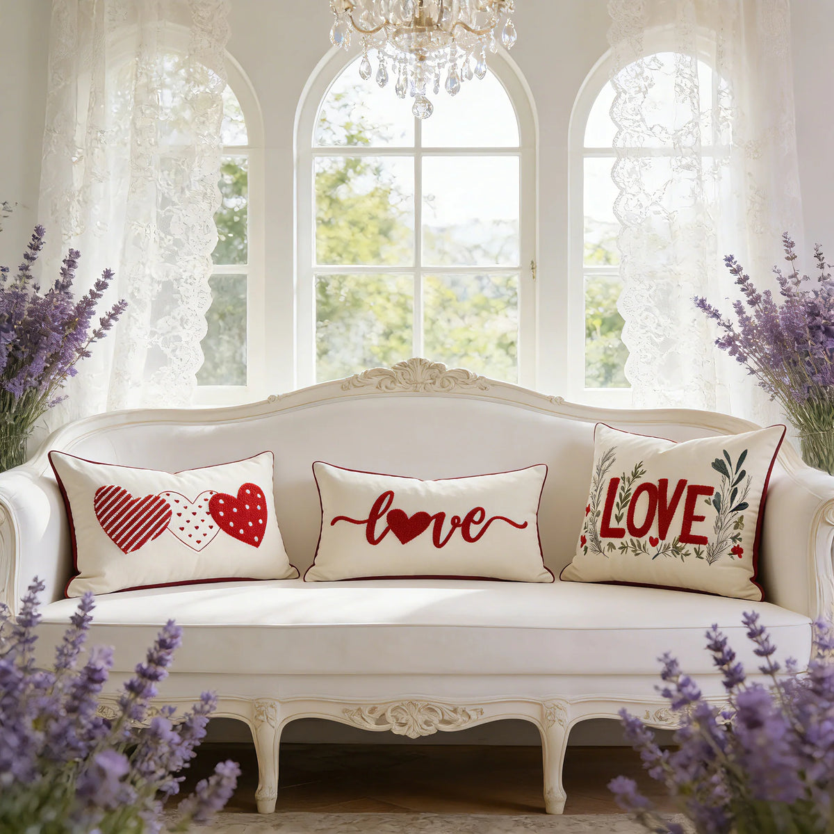 Pillow Cover Tufted Chenille & Botanical Embroidery