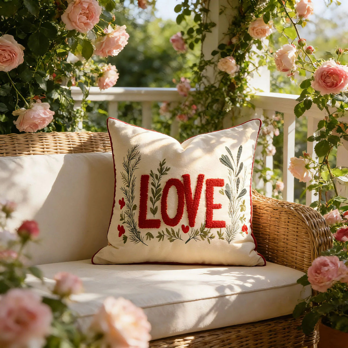 Pillow Cover Tufted Chenille & Botanical Embroidery