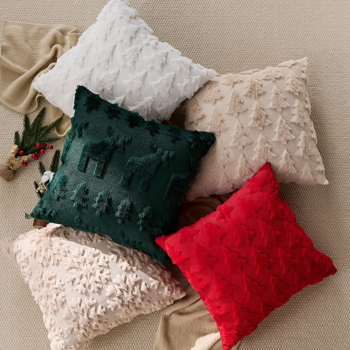 Pillow Cover Tufted Tree Velvet Hidden Zipper