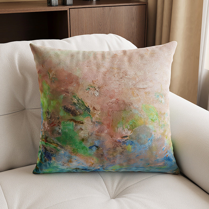 Pillow Cover Velvet Abstract Print & Hidden Zipper