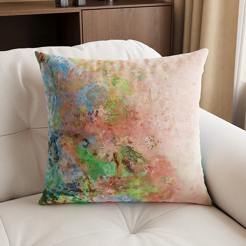 Pillow Cover Velvet Abstract Print & Hidden Zipper