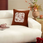 Pillow Cover Velvet Crane Embroidery & Faux Fur Trim