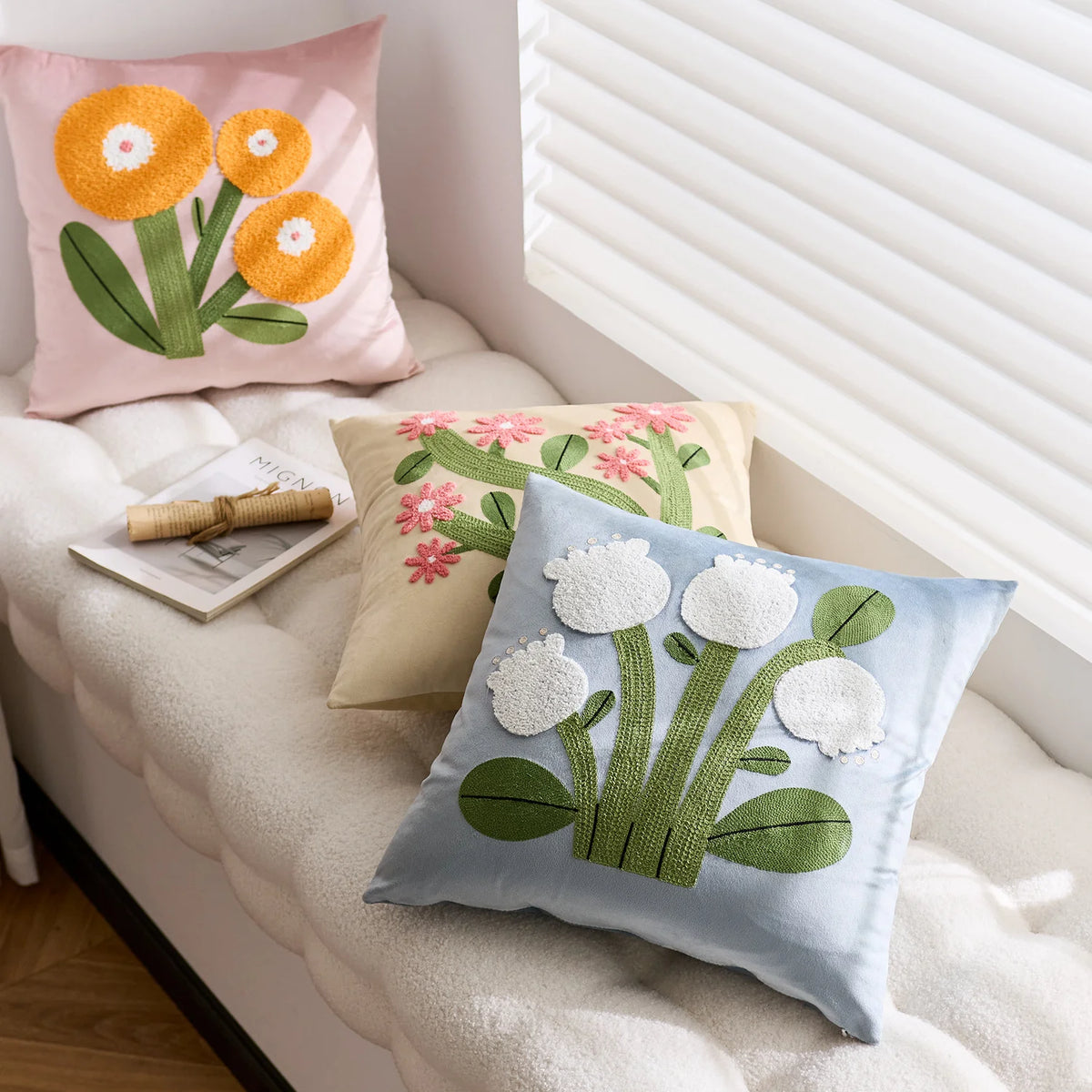 Pillow Cover Velvet Face Floral Chenille Tuft
