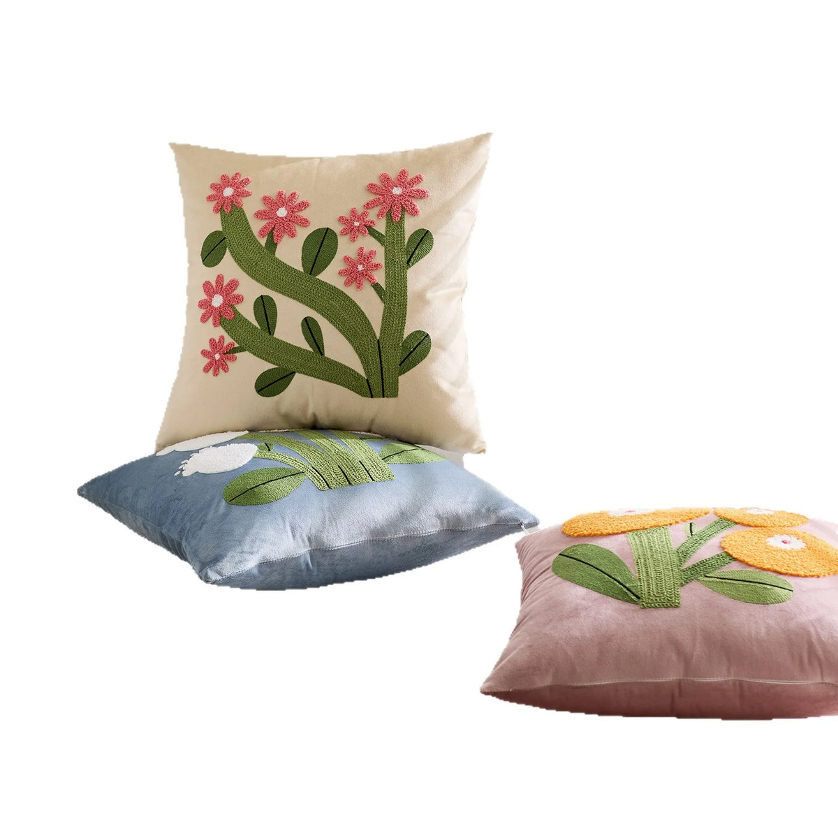 Pillow Cover Velvet Face Floral Chenille Tuft