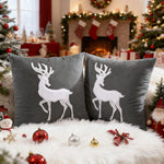 Pillow Cover Velvet Reindeer Appliqué Hidden Zipper 18 Inch