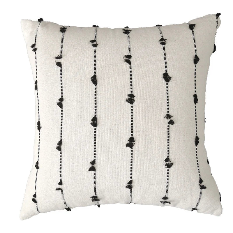 Pillow Cover Vertical Tufted & Knotted Trim Concealed Zipper